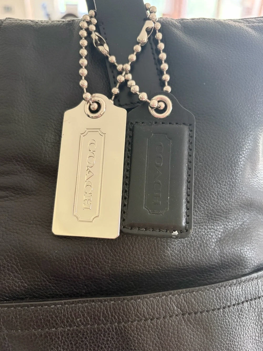 Black Coach Leather Charles Foldover Tote With Classic Silver Hangtags